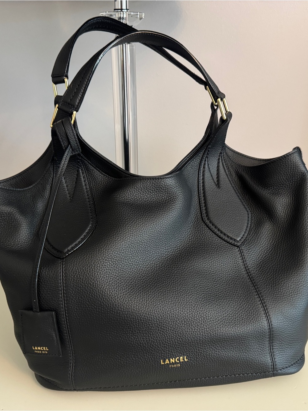 Lancel Black Pebbled Leather Tote